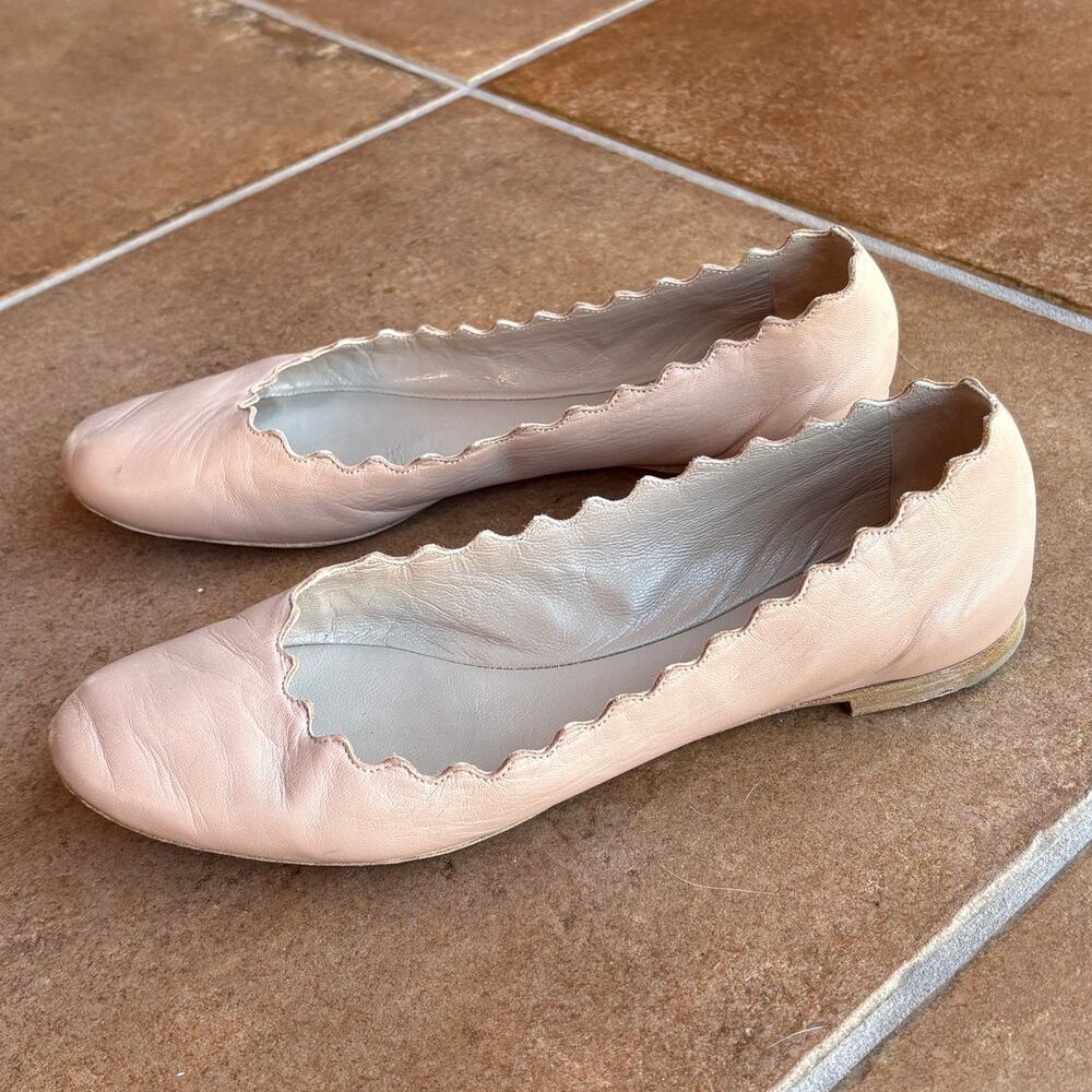 Chloe Lauren Ballerina Scalloped Edge Leather Flats Rosy Beige size 38/8 US - Picture 10 of 16